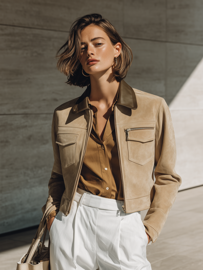 Women's Khaki Collared Zip Jacket – ModClo