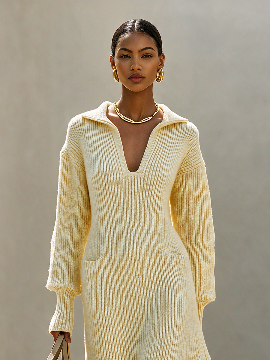 Women's Long Sleeve Johnny Collar Midi Dress – ModClo