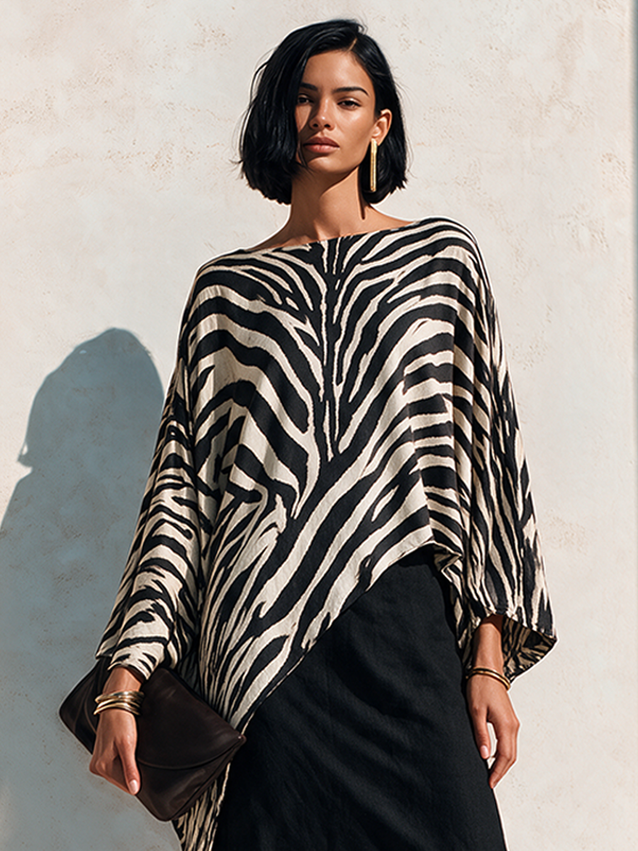Women's Zebra-Print Asymmetric Hem Cotton-Blend Top – ModClo