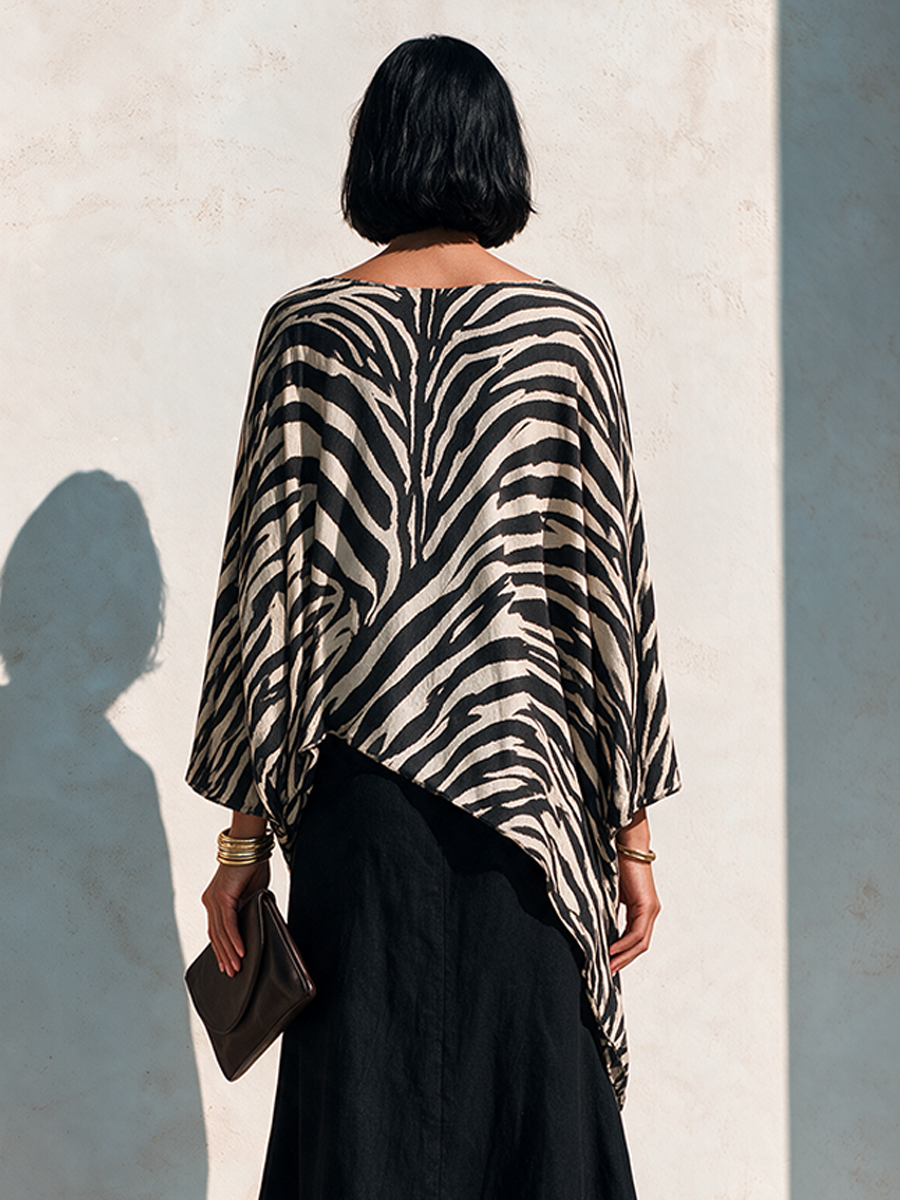 Women's Zebra-Print Asymmetric Hem Cotton-Blend Top – ModClo