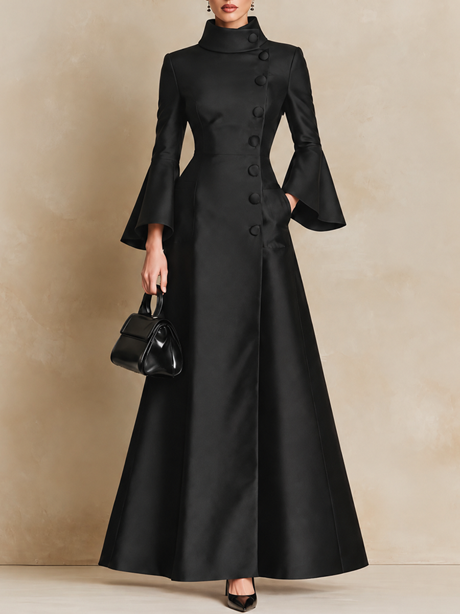 Women's Elegant High-Collar Bell Sleeve Maxi Dress – ModClo