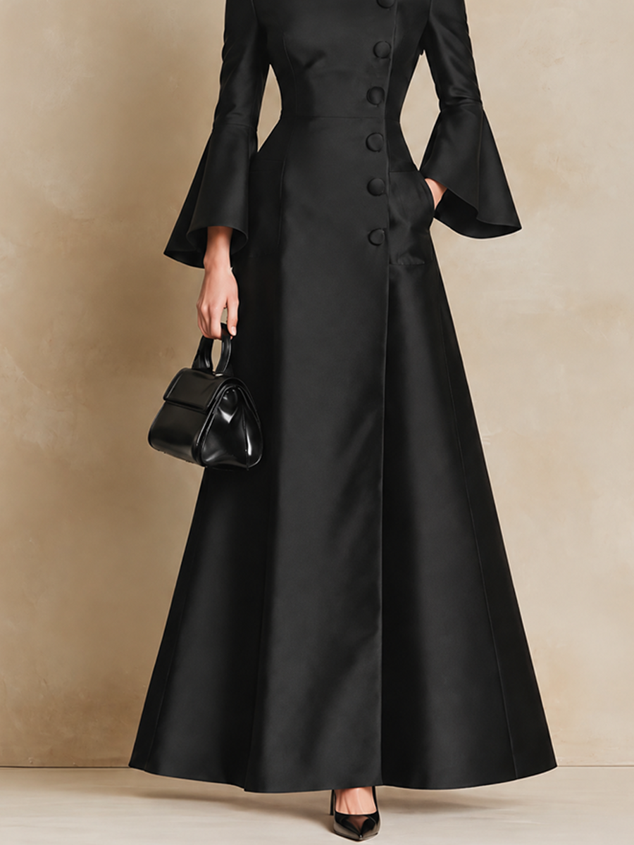 Women's Elegant High-Collar Bell Sleeve Maxi Dress – ModClo