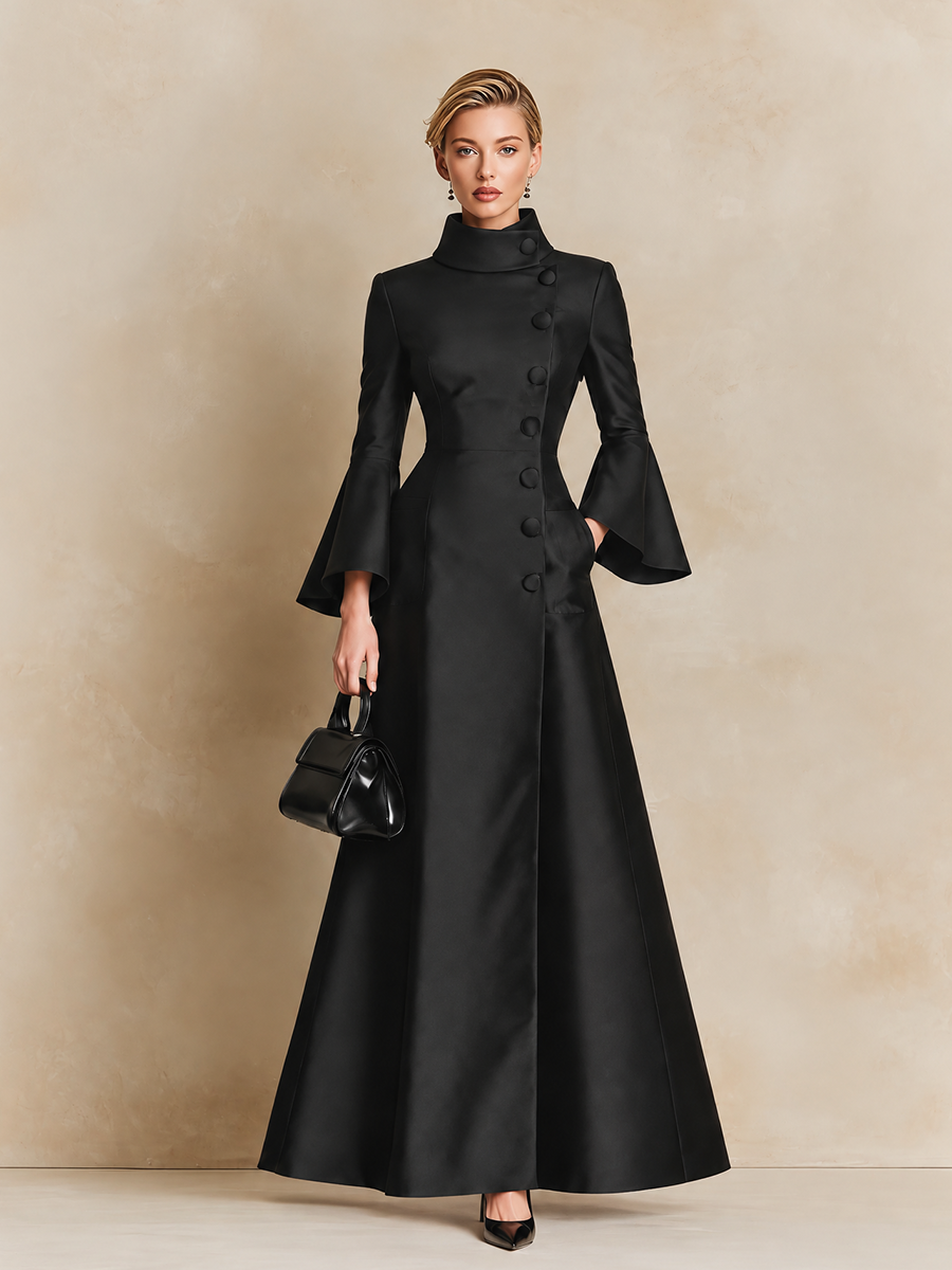Women's Elegant High-Collar Bell Sleeve Maxi Dress – ModClo