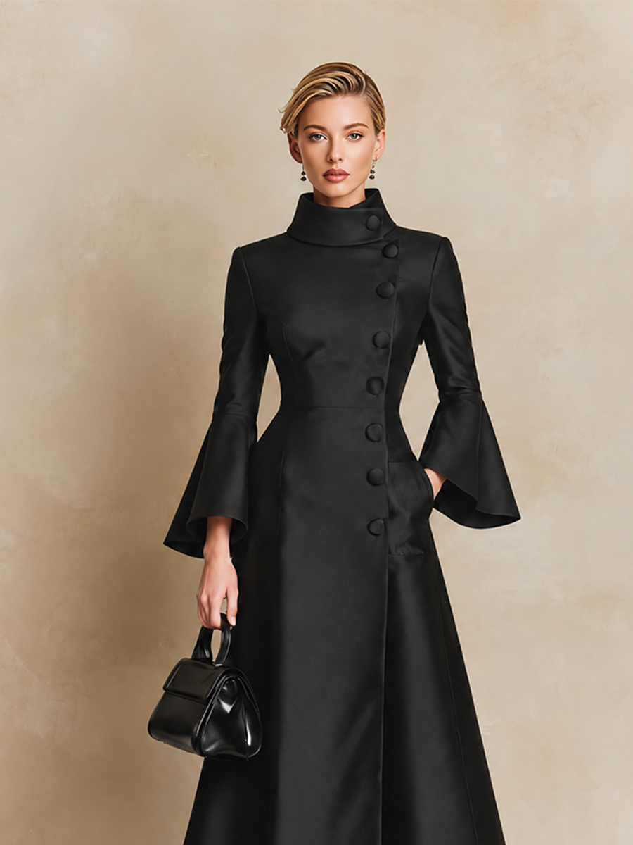 Women's Elegant High-Collar Bell Sleeve Maxi Dress – ModClo