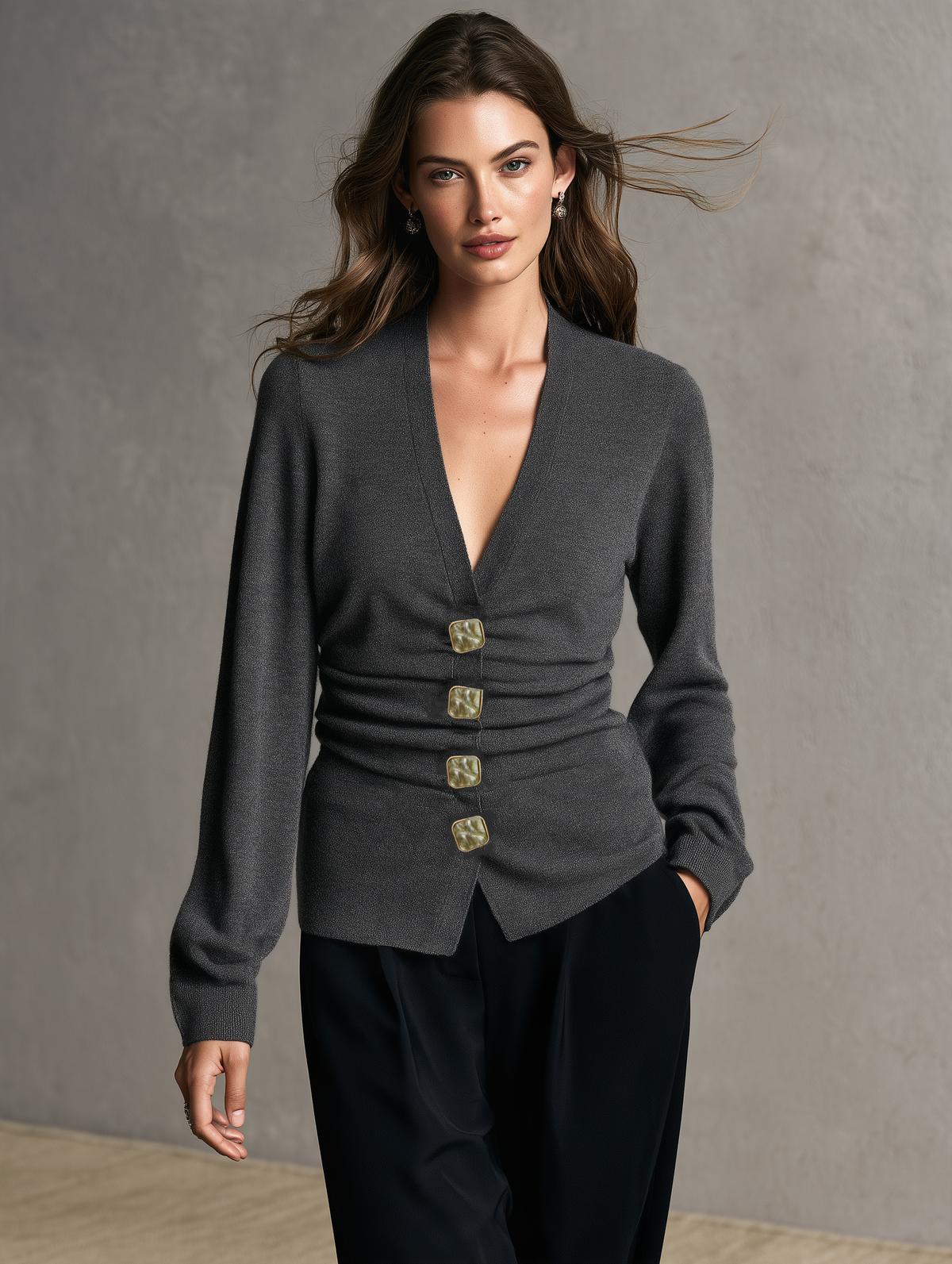 Women's Versatile Grey Stretch Knit Long-Sleeve Cardigan – ModClo