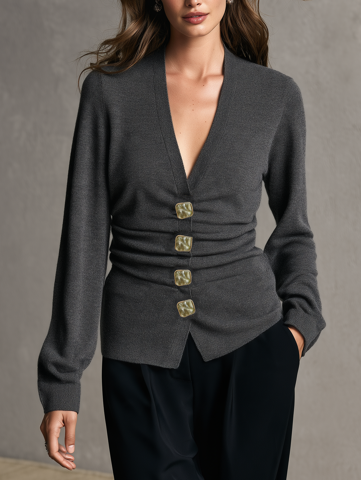 Women's Versatile Grey Stretch Knit Long-Sleeve Cardigan – ModClo