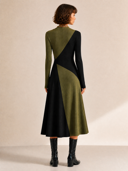 Women's Round Neck Long Sleeve Belted Midi Dress – ModClo