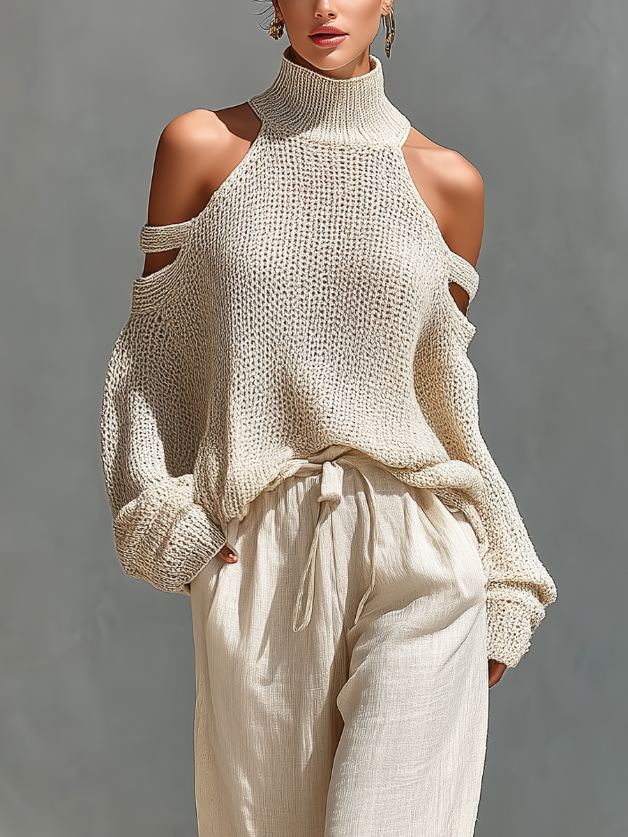 Women's Beige Knit High Neck Jumper – ModClo