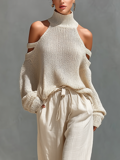 Women's Beige Knit High Neck Jumper – ModClo