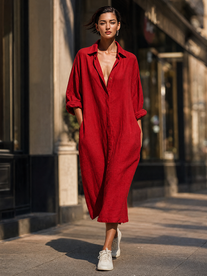 Women's Red Cotton Oversized Shirt Dress – ModClo