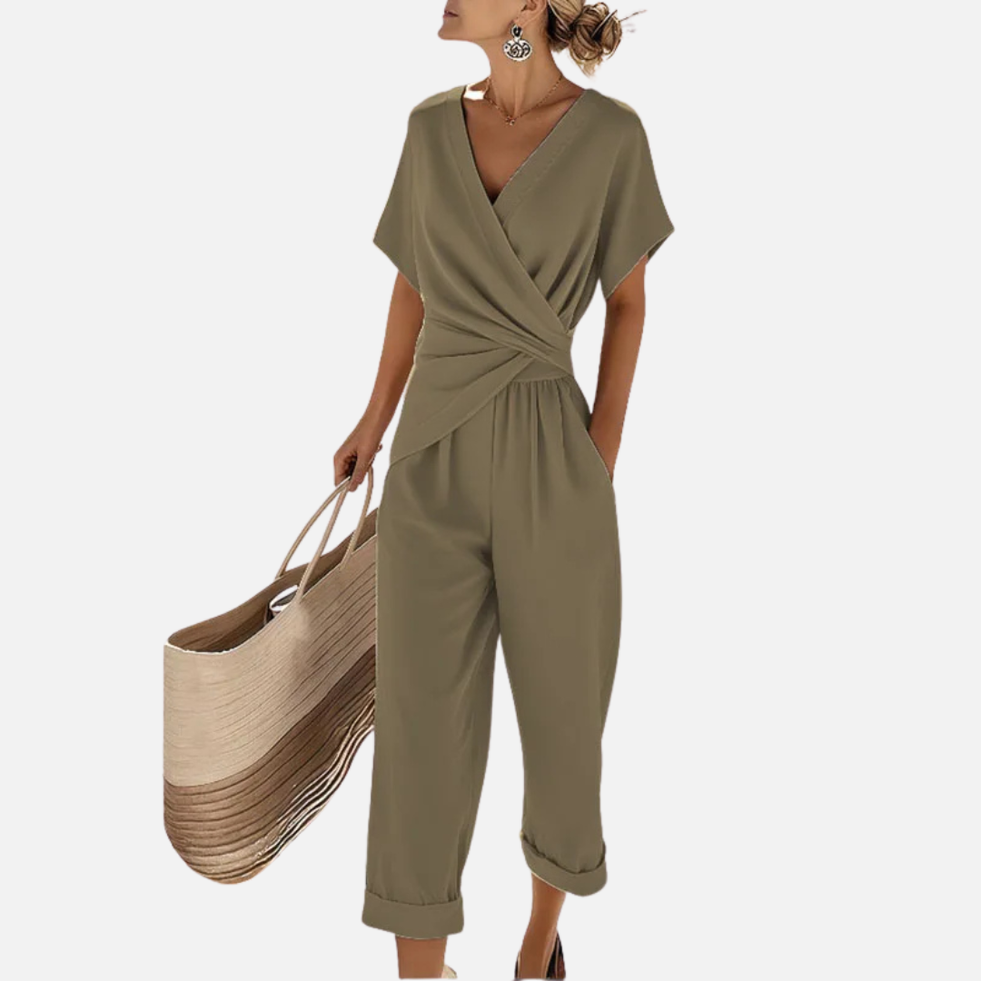 Women's Elegant V-Neck Wrap Jumpsuit
