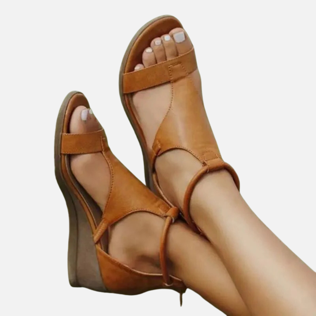 Open Toe Wedge Sandals Strappy Cutout