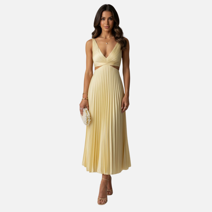 Women's Pleated V-Neck Midi Dress - Wedding Guest