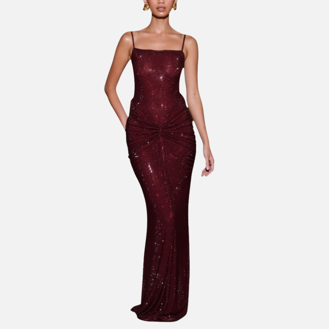 Women's Sequin Formal Maxi Dress – Backless Spaghetti Strap Sparkly Evening Gown