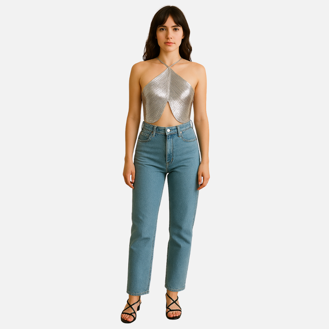 Women’s Metallic Top - Backless Party Crop Top