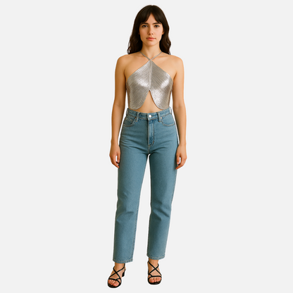 Women’s Metallic Top - Backless Party Crop Top