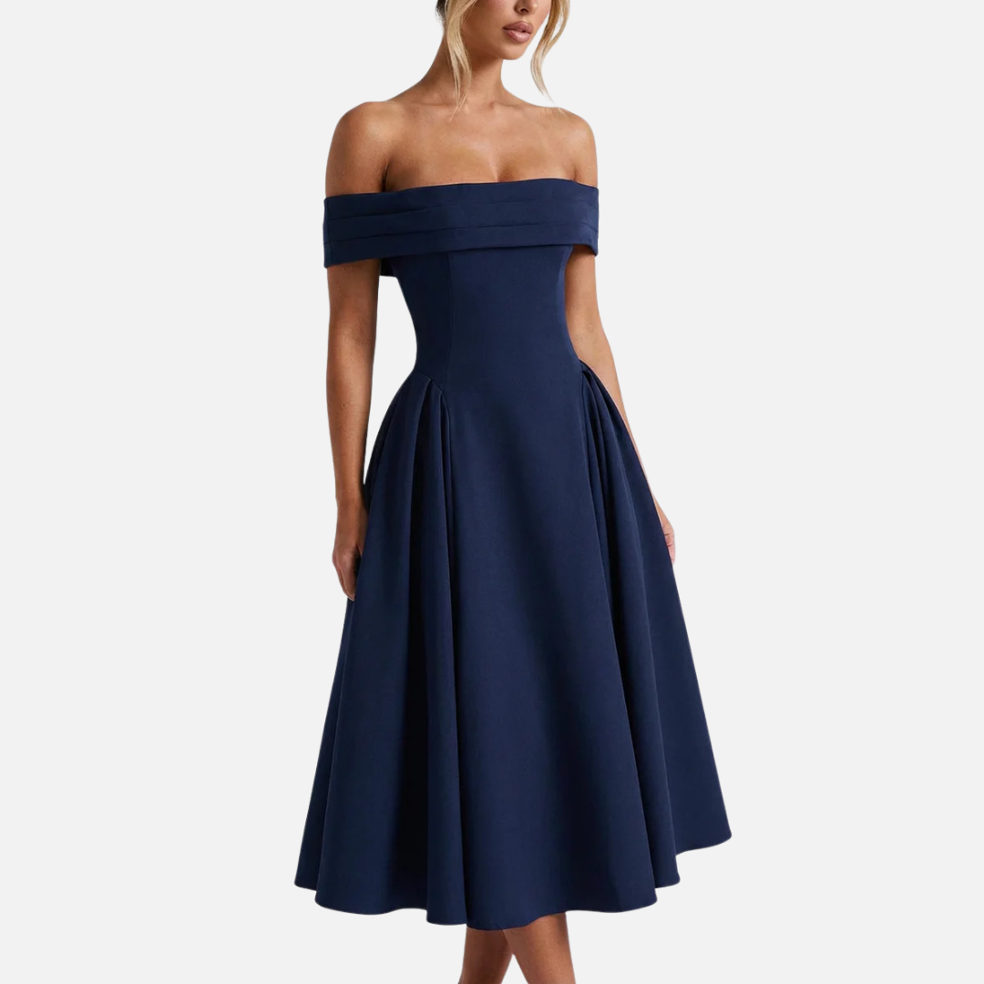 Women's Formal Off-Shoulder Midi Dress | A-Line Pleated