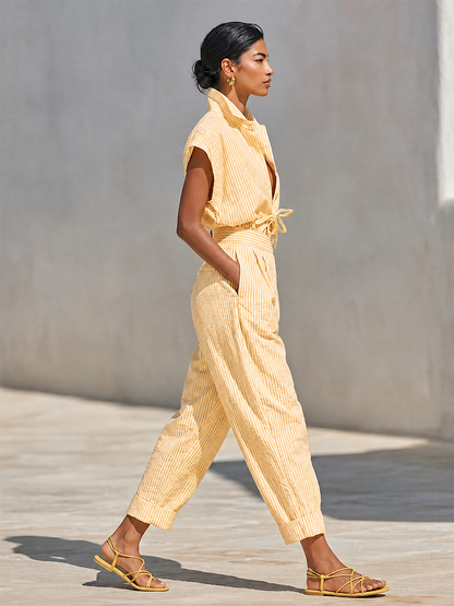 Women's Lemon Vertical Stripe Trousers – ModClo