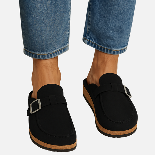Men’s Suede Mules with Buckle - Closed Toe Sandals