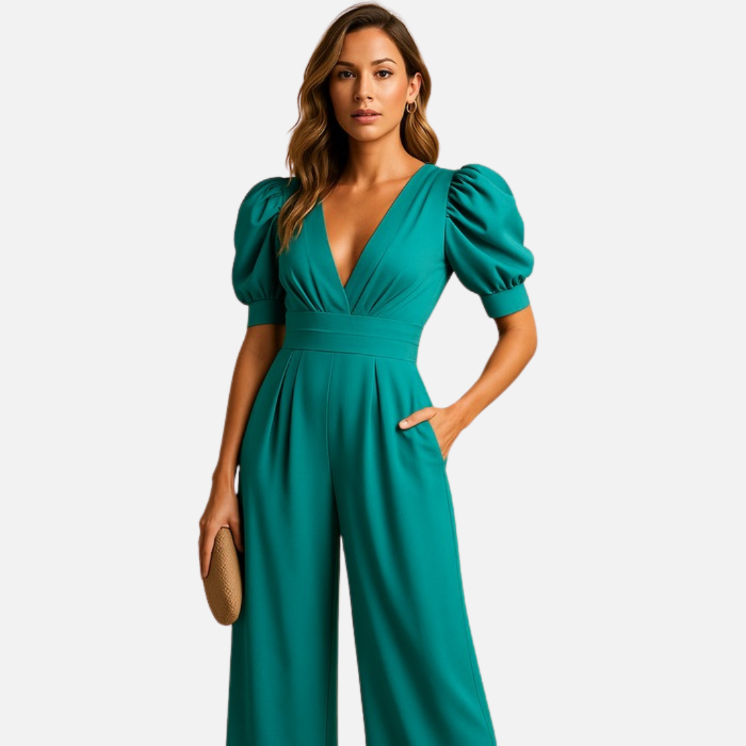 Women's Puff Sleeve Wide Leg Jumpsuit - Elegant Resort Wear
