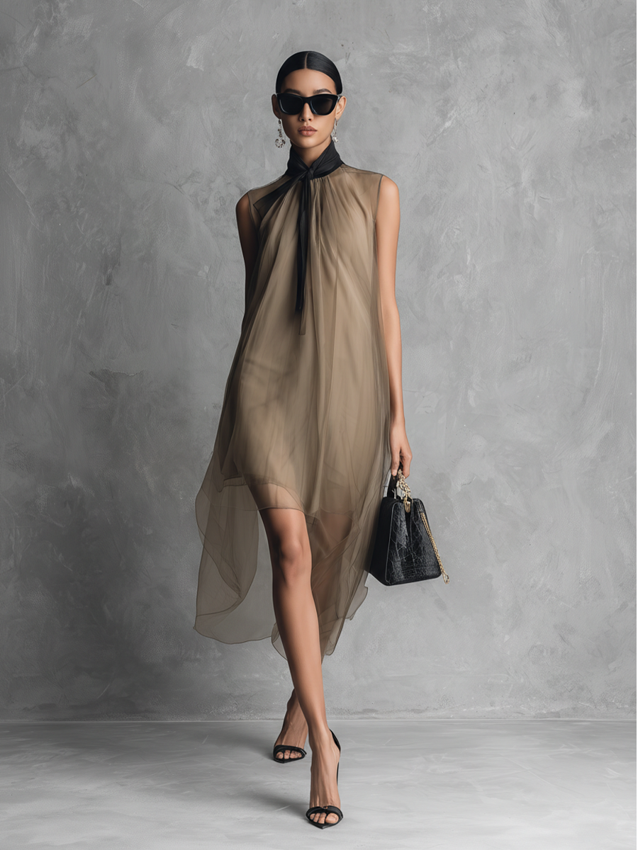 Women's Khaki Chiffon Sleeveless Dress – ModClo