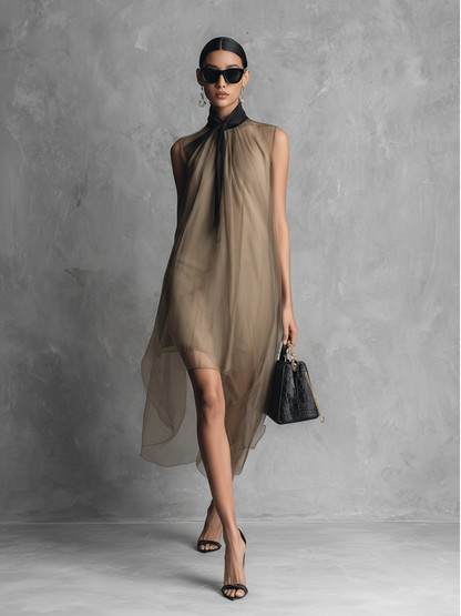Women's Khaki Chiffon Sleeveless Dress – ModClo