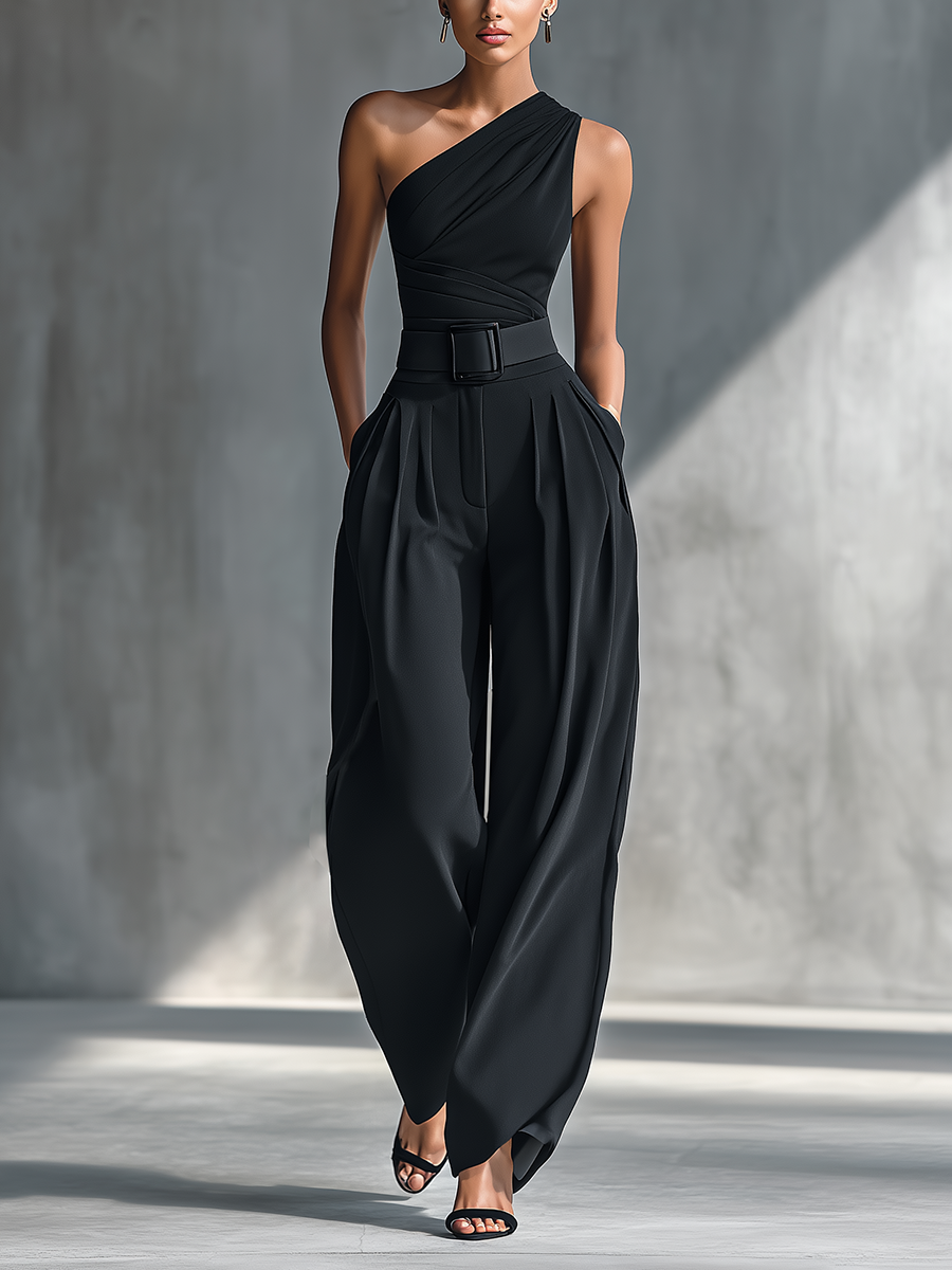 Women's Black Draped Wide Trousers – ModClo