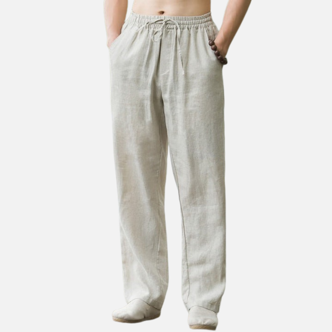 Men's Relaxed Fit Linen Blend Trousers Drawstring