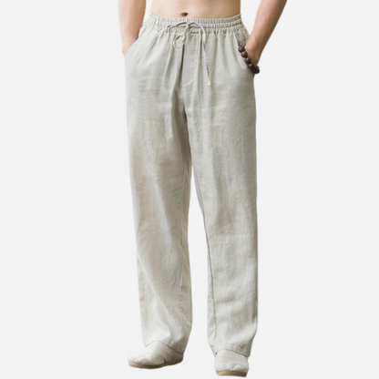 Men's Relaxed Fit Linen Blend Trousers Drawstring