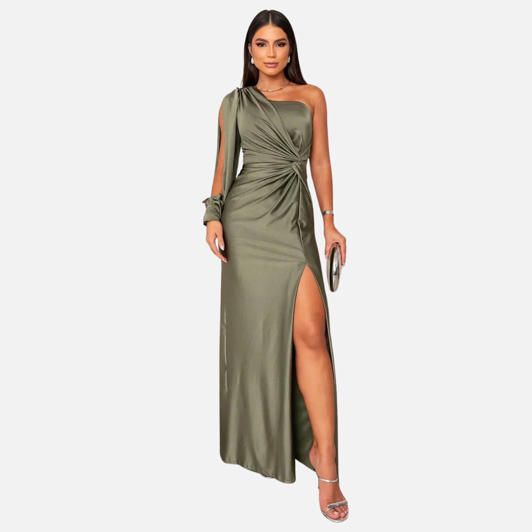 Women's One Shoulder Satin Maxi Dress Ruched