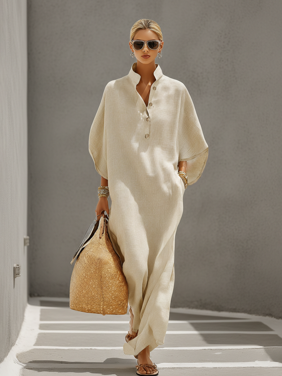 Women's Linen Oatmeal Mandarin Dress – ModClo