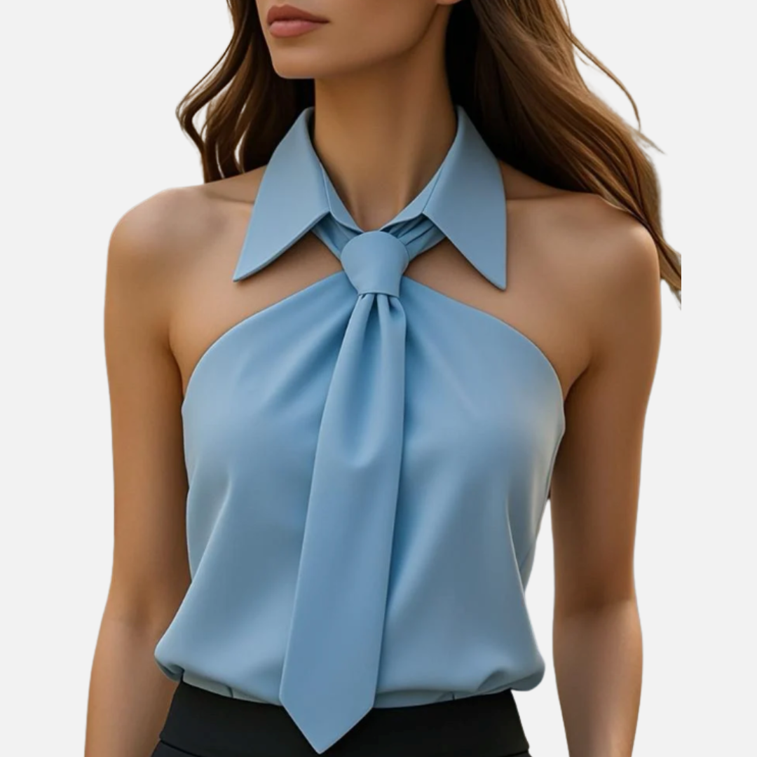 Women's Sleeveless Halter Tie-Neck Top | Bow Knot Backless Satin Chiffon Blouse