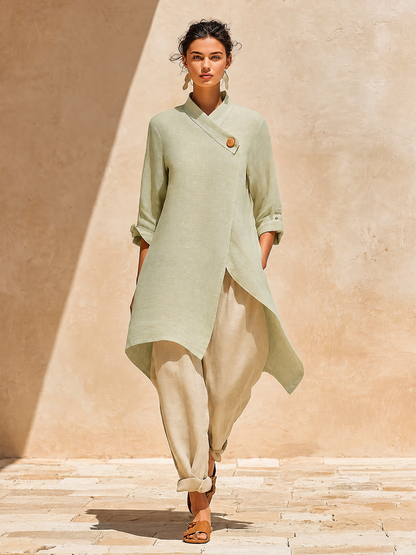 Women's Linen Asymmetric Long Coat – ModClo