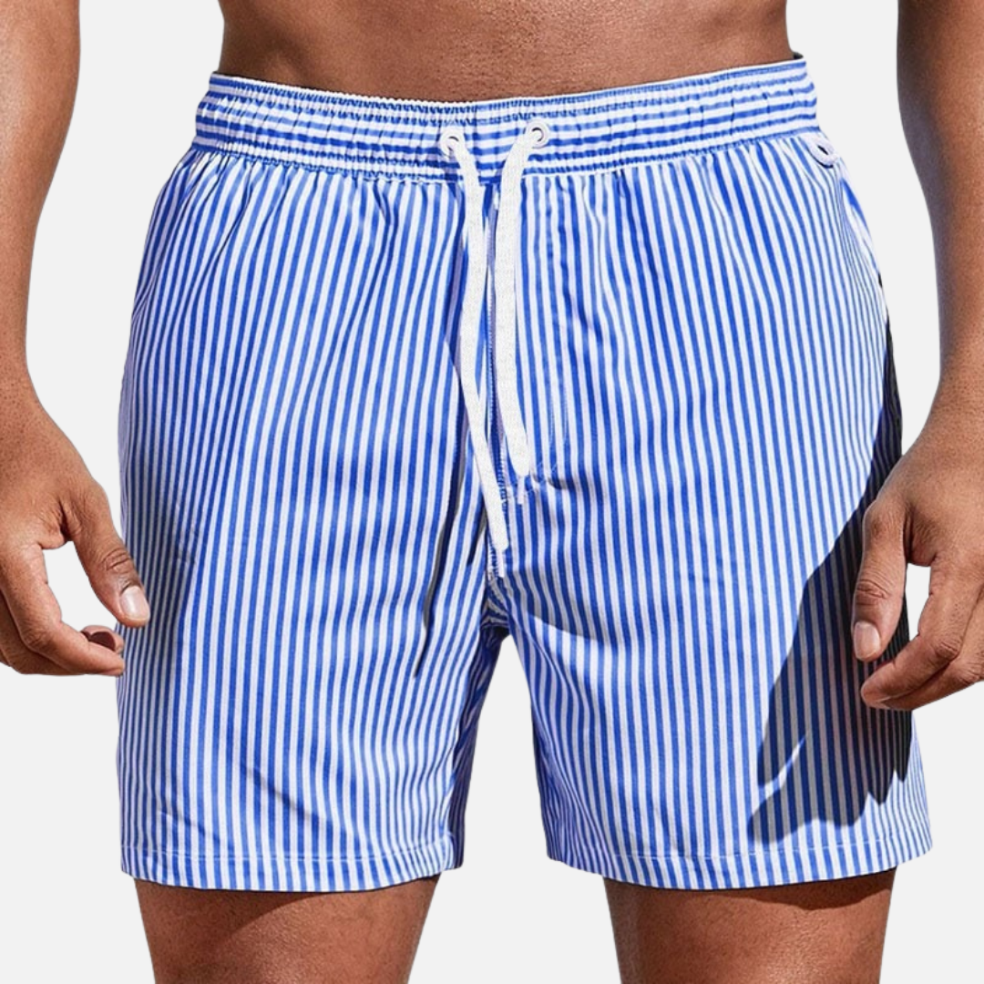 Men's Striped Swim Shorts | Quick Dry Drawstring Beach Shorts