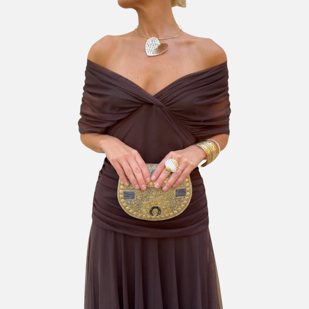 Women's Formal Off-Shoulder Chiffon Dress | Twisted Knot Bodice Wedding Guest