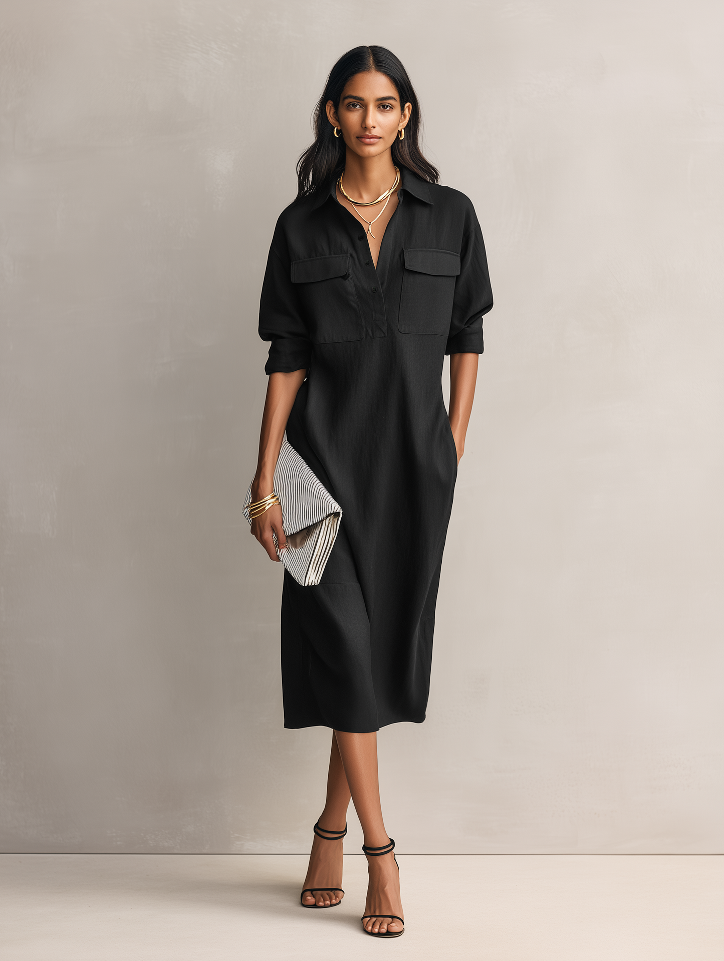Women's Black Linen Midi Dress – ModClo
