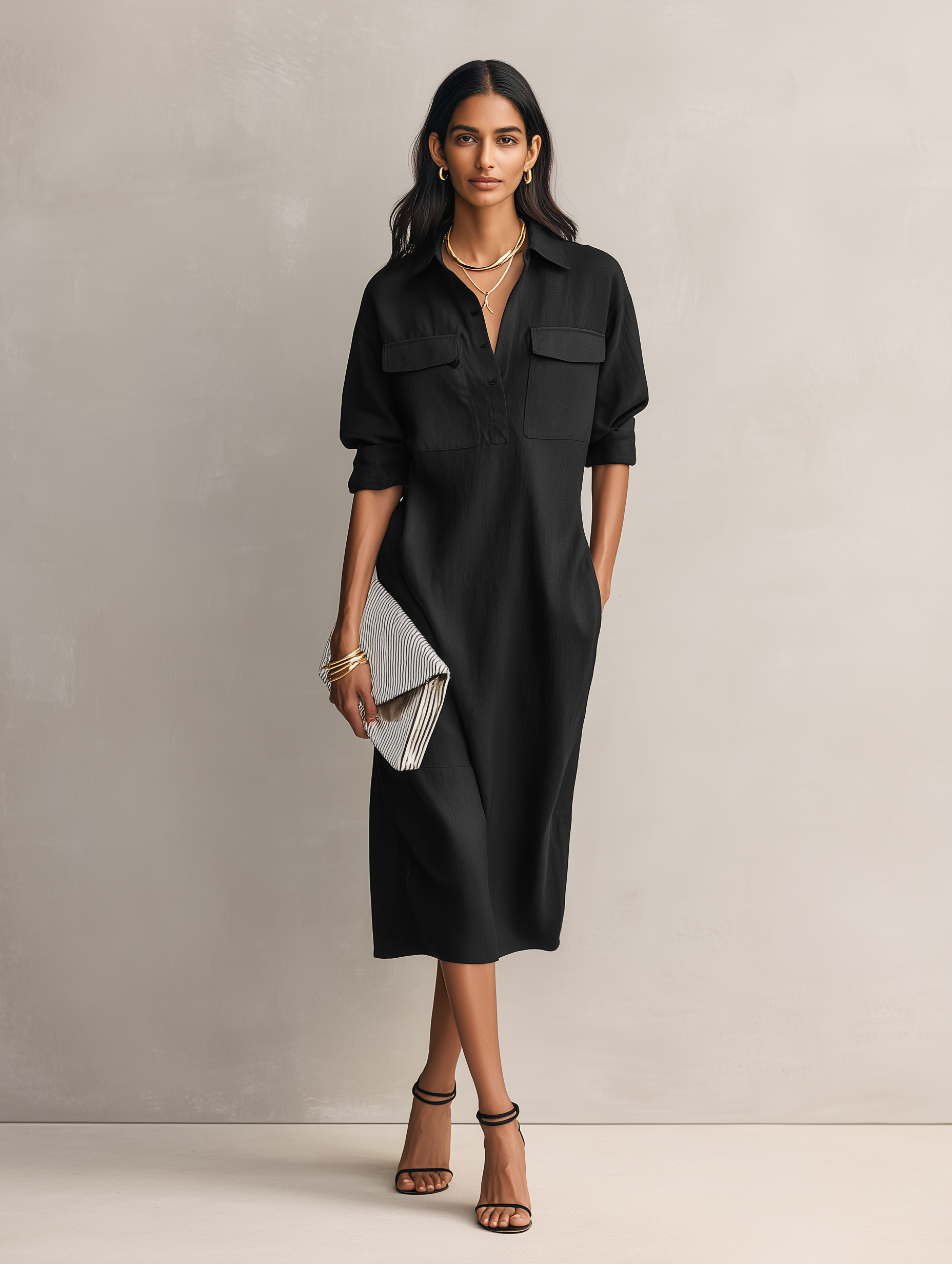 Women's Black Linen Midi Dress – ModClo