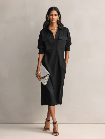 Women's Black Linen Midi Dress – ModClo