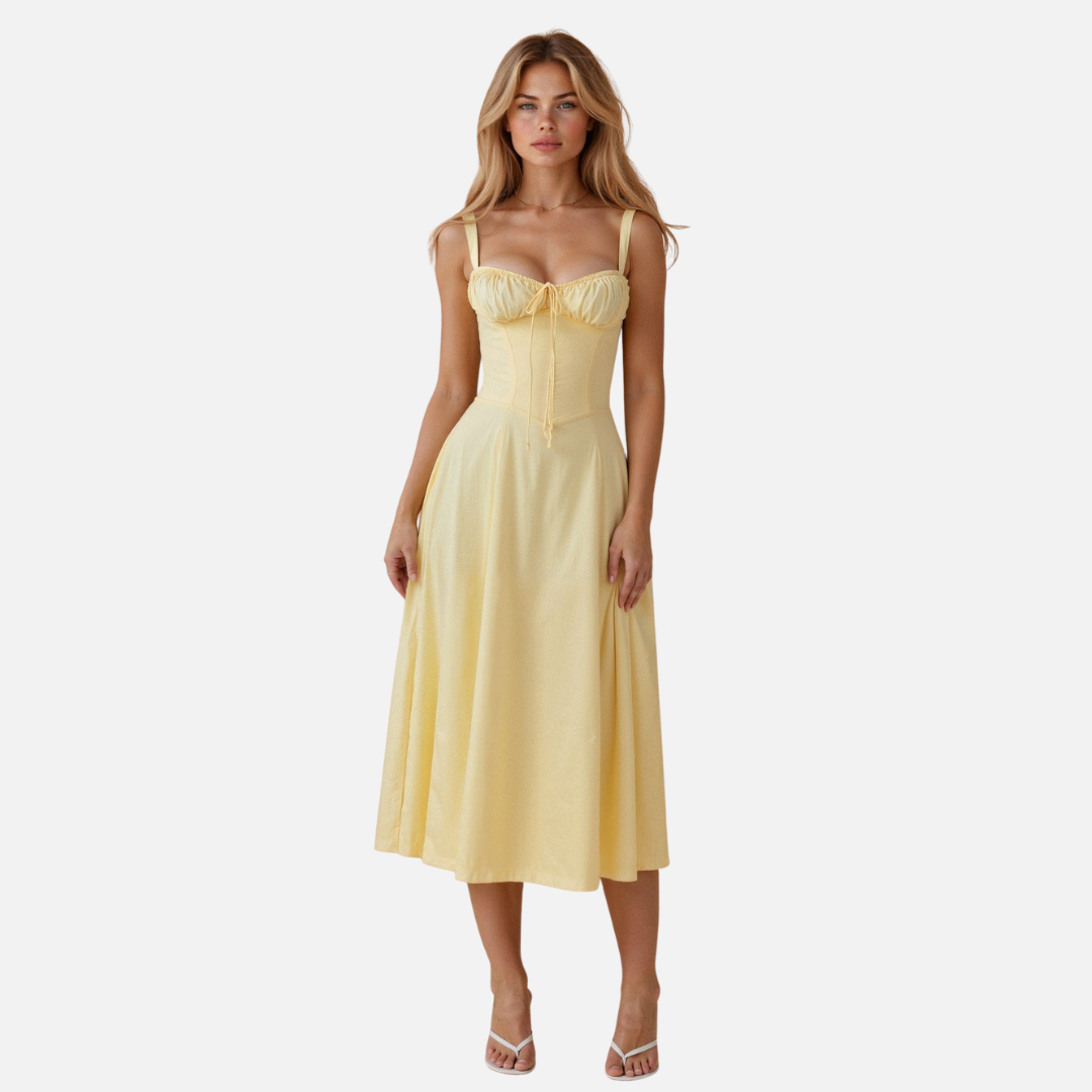 Women's Formal Corset Midi Dress | Spaghetti Strap Sweetheart