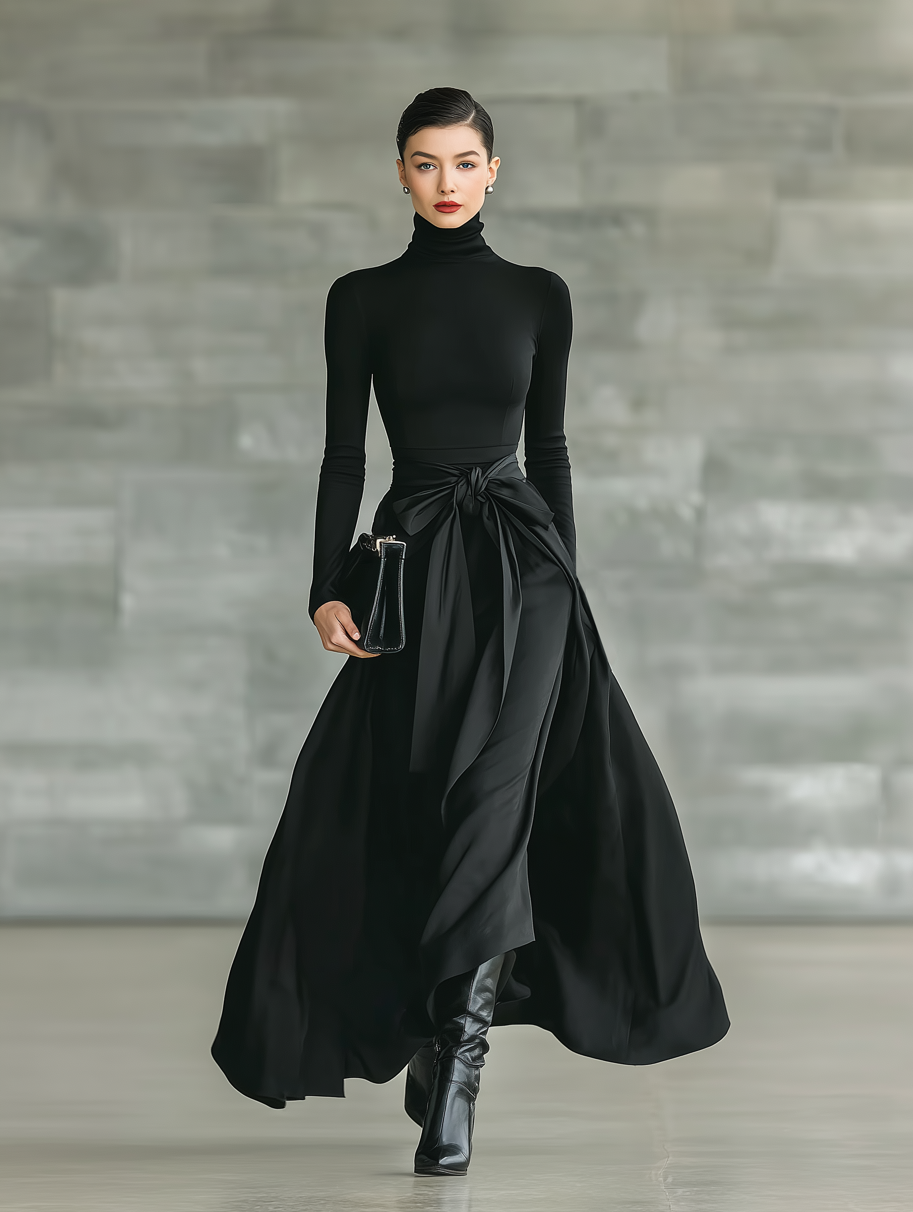 Women's Black Knit High Neck Maxi Dress – ModClo