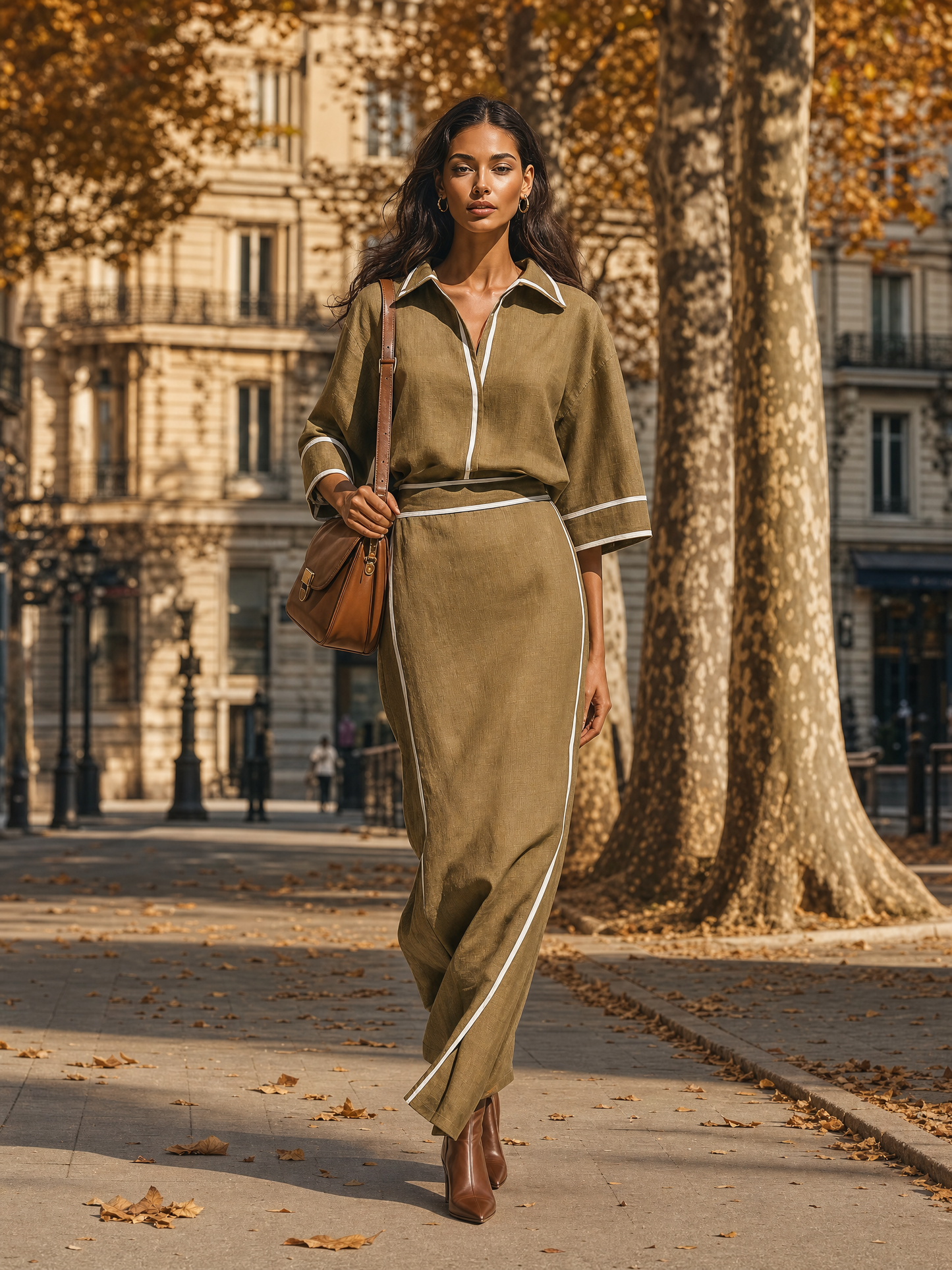 Women's Linen Contrast Piping Skirt Set – ModClo