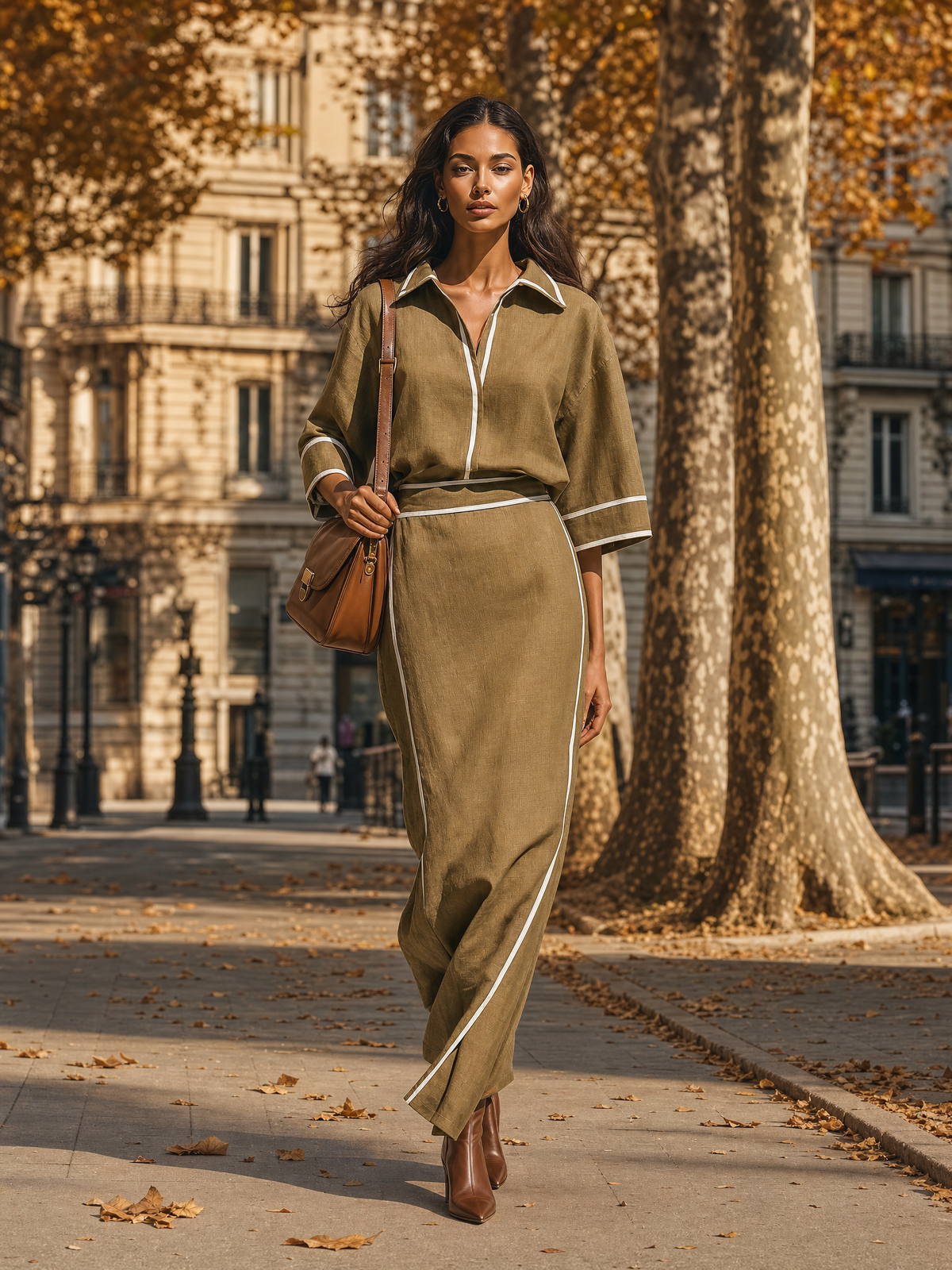 Women's Linen Contrast Piping Skirt Set – ModClo