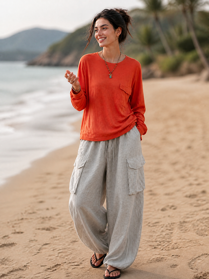 Women's Linen Cargo Trouser Set – ModClo
