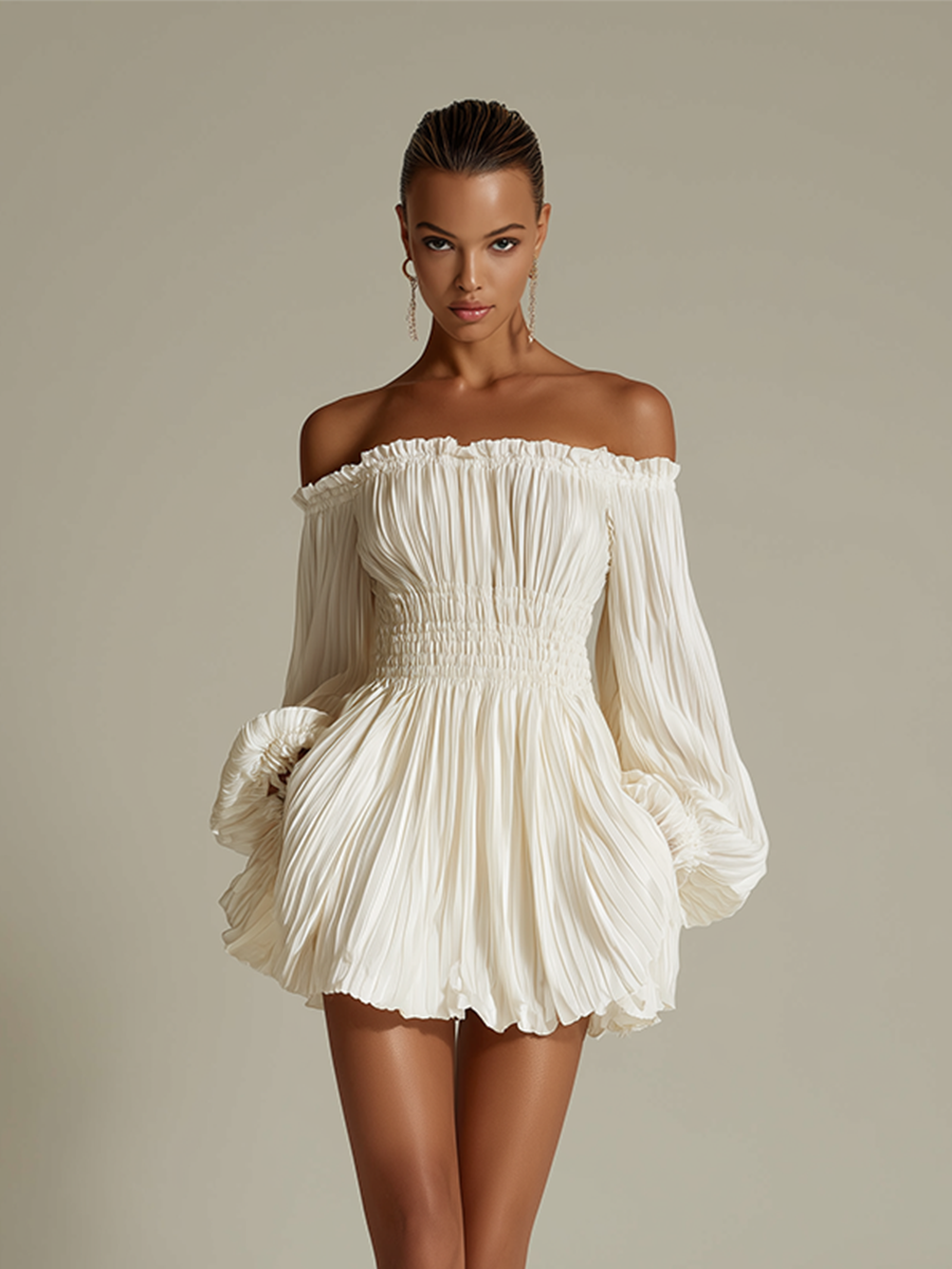 Women's Ivory Ruched Pleated Dress – ModClo