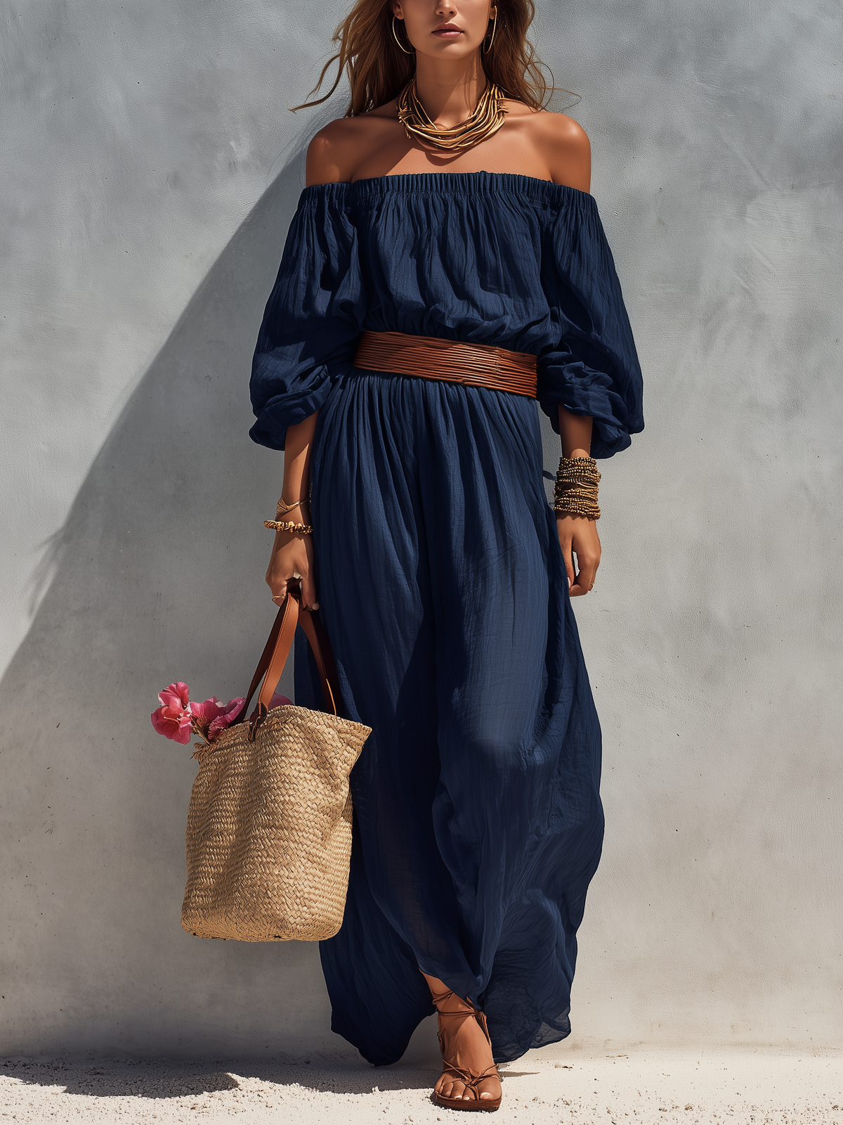 Women's Blue Linen Strapless Dress – ModClo