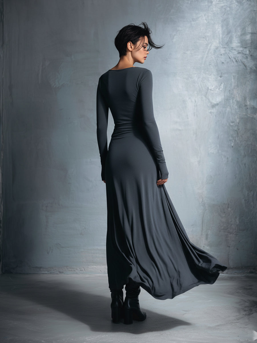 Women's Grey Stretch Wrap Maxi Dress – ModClo