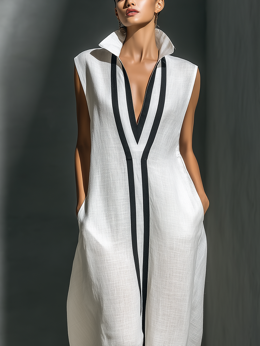 Women's Black Linen Sleeveless Maxi Dress – ModClo