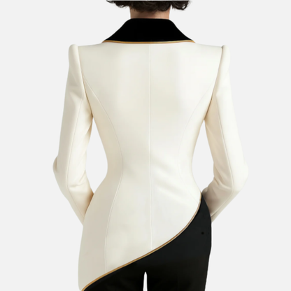 Women's Black and White Suit Jacket – Tailored Shawl Collar Fitted Blazer