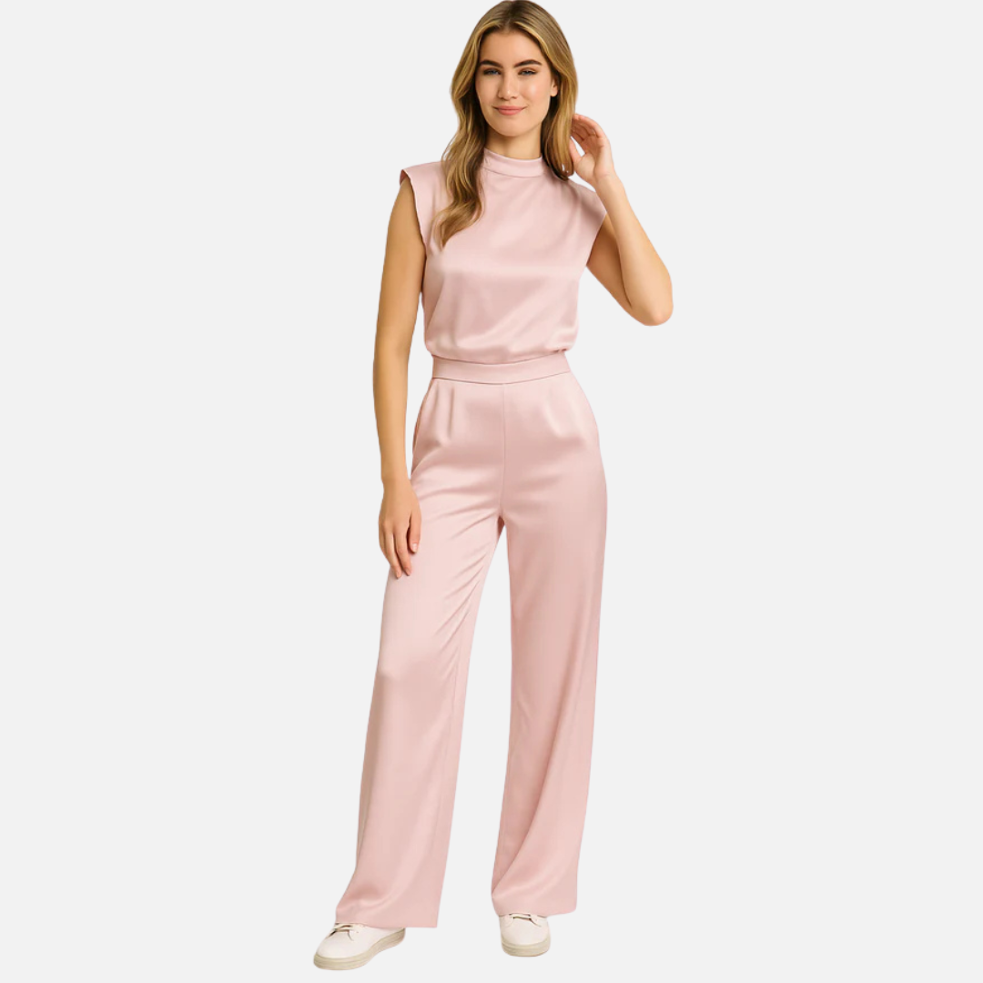 Women's Satin High Neck Jumpsuit Outfit