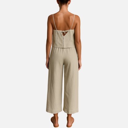 Women's Linen Outfit Set - Wide-leg Pants and Top